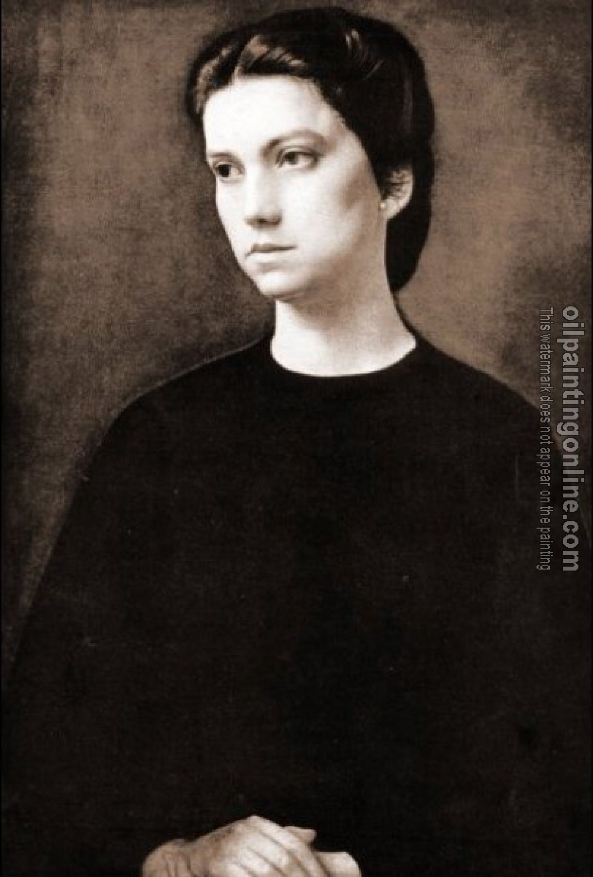 Pietro Annigoni - Ritratto di signora in nero con le mani sulle ginocchia
